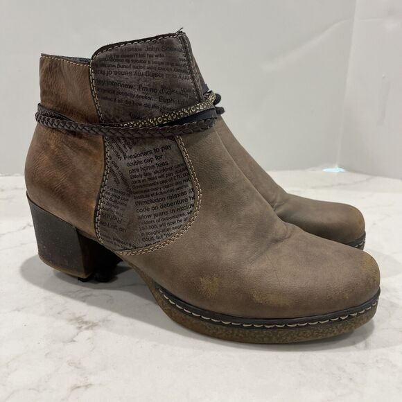 Rieker Lilyish Ankle Booties Womens US 8.5 EUR 40 Brown Vegan Leather Felt Lined - Picture 1 of 16